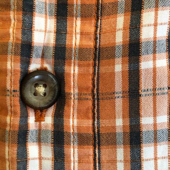 Orange Plaid Button Down Shirt Short GH Bass Earth Sleeve Large Retro Vtg - Picture 4 of 11